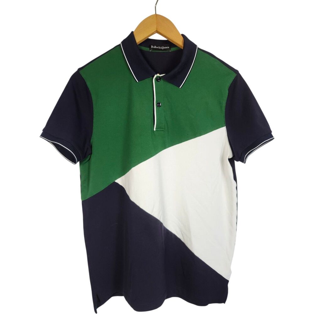 Bullock Jones Men's Polo Shirt Tri-color Cotton Short Sleeve Made in Italy Sz XL